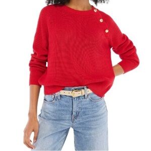 J. Crew Vibrant Cardinal Red Knit with Gold Buttons Size S